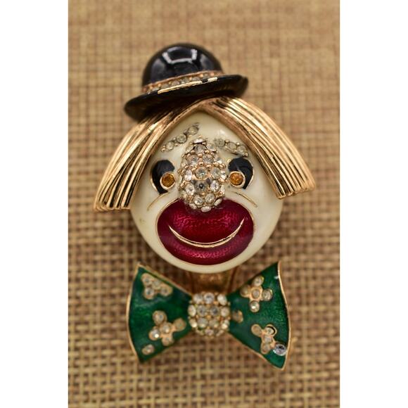 Ciner Coco The Clown Vintage Pin Brooch Crystal Enamel Gold Signed 1950s BinBP - Picture 1 of 12